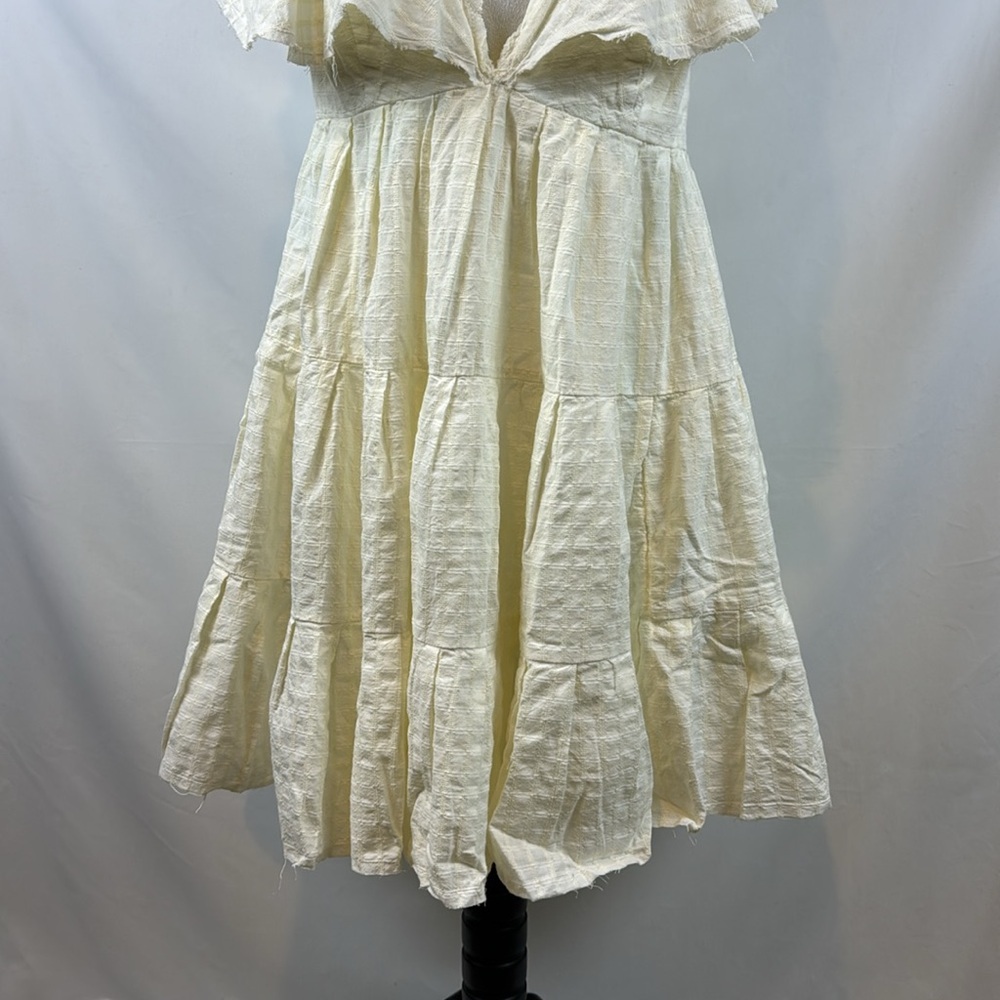 Free People Undone V Neck Ruffle Flutter Sleeves Off White Mini Dress Size L - Picture 8 of 16